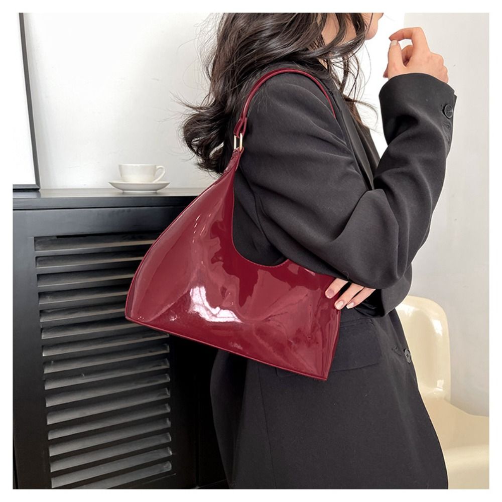 Glossy Shoulder Bag Fashion PU Leather Solid Messenger Bag Purse Women