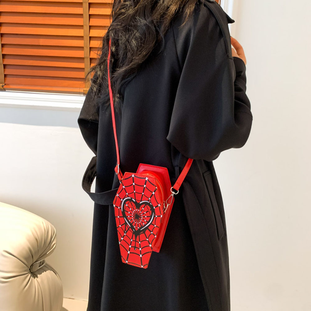 Women Fashion Shoulder Bag Adjustable Strap Coffin Shaped Creative Commuting Bag Spider Web Simple Shopping Bag Trendy Sling Bag