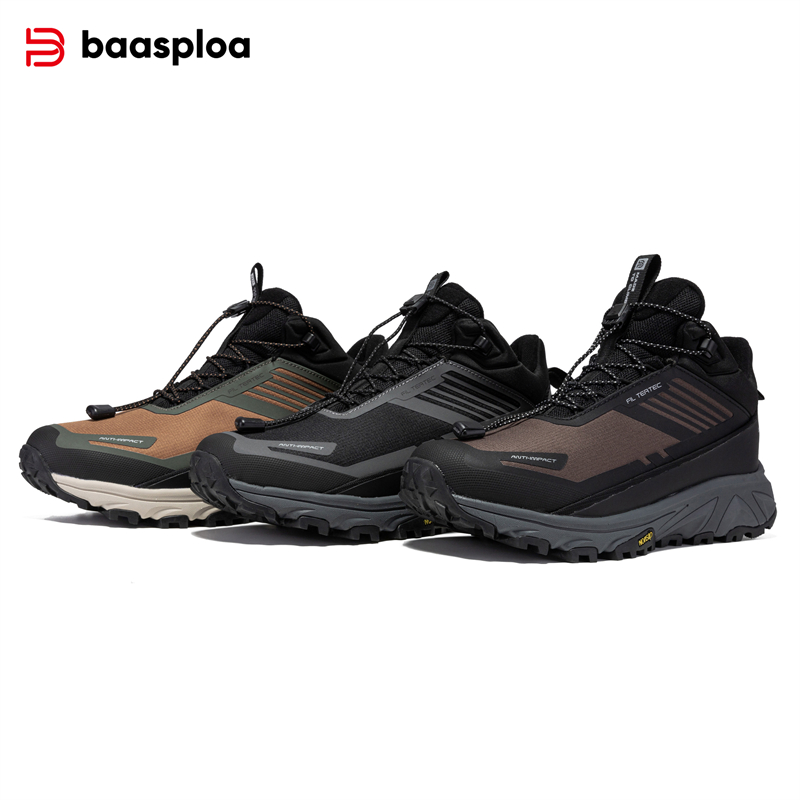 Baasploa New Men Hiking Shoes Outdoor Waterproof Resistant Non Slip Sneakers Male Casual Lightweight Plush Warm Walking Shoes