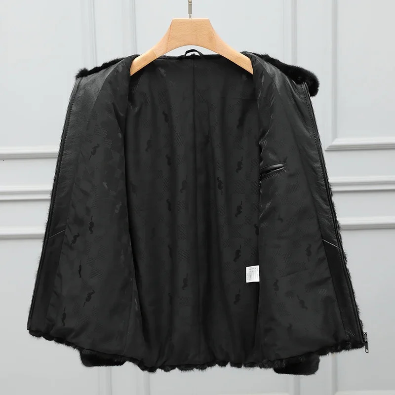 AYUNSUE mens fur leather jacket outerwear mens winter jacket autumn real mink coat mens clothing warm fur leather jacket carat chain Abrigos SGG 24110