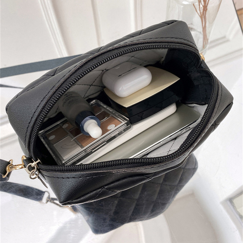 Leather Small Messenger Bag For Women Trend Lingge Embroidery Camera Female Shoulder Bag Fashion Chain Ladies Crossbody Bags