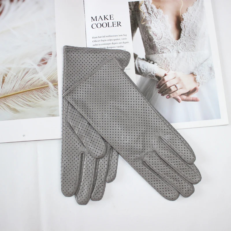 Womens Sheepskin Gloves Fashion Full Network Cool Breathable Silk Lined Leather Driving Gloves 241106
