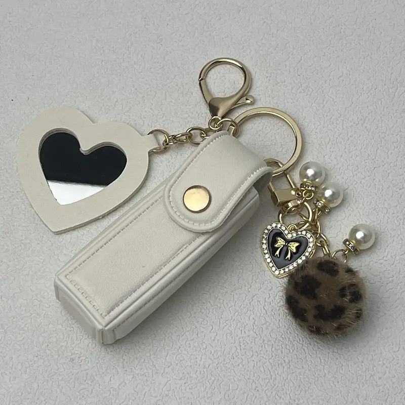 Womens key chain Portable lipstick bag Love pendant Makeup mirror Womens Christmas gift 241107