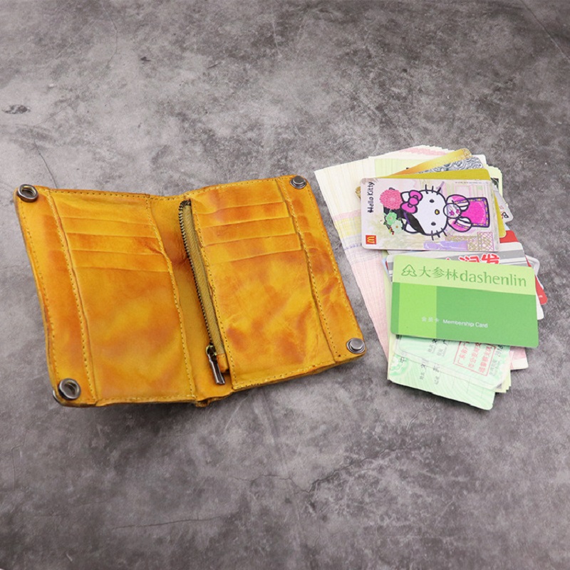 Men's Handmade Wrinkled Wallets Original Leather Money Clips Luxury Long Billfold Purse Genuine Leather Vertical Mens Coin Purse