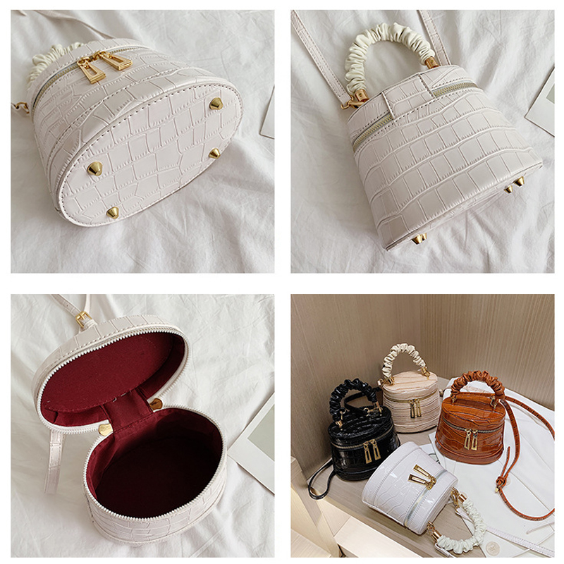 2020 Fashion design front zipper crossbody handbags crocodile pattern pu leather purse wrinkle handle bucket mini shoulder bag