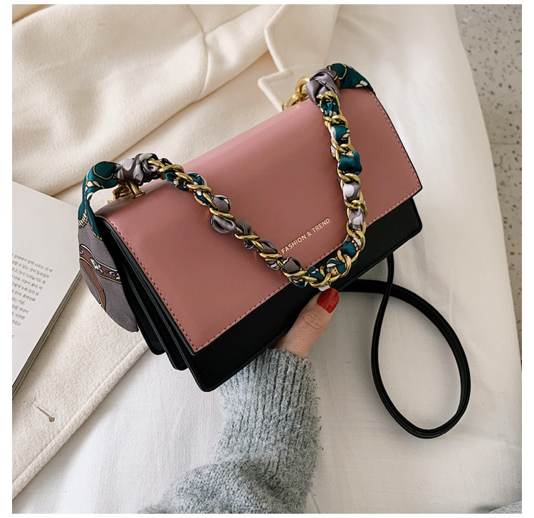 Female bag new 2023 trend spring style shoulder bag wild fashion silk scarf small square bag chain messenger bag
