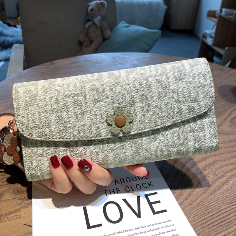 Luxury Style Women Long Wallet Genuine Leather Envelope Clutch Designer Inspired Purse with Letter Pattern Cowhide Flower Decoration Phone Holder Eleg