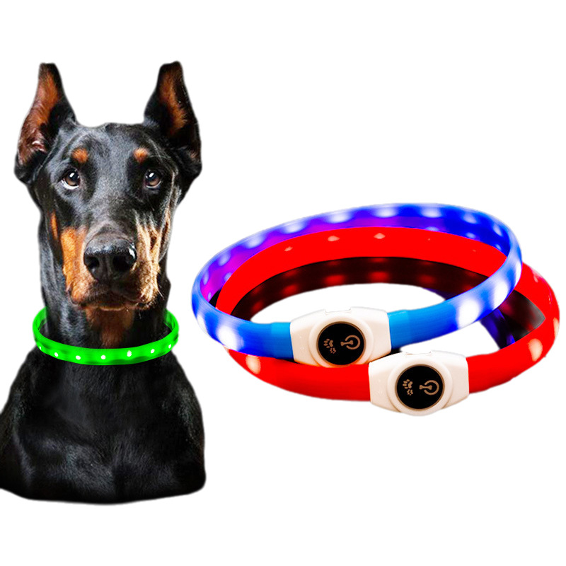 Dog Glow-in-the-Dark Collar Amazon Glow Anti-Lost Pet Glow USB Rechargeable LED Light-up Silicone Collar