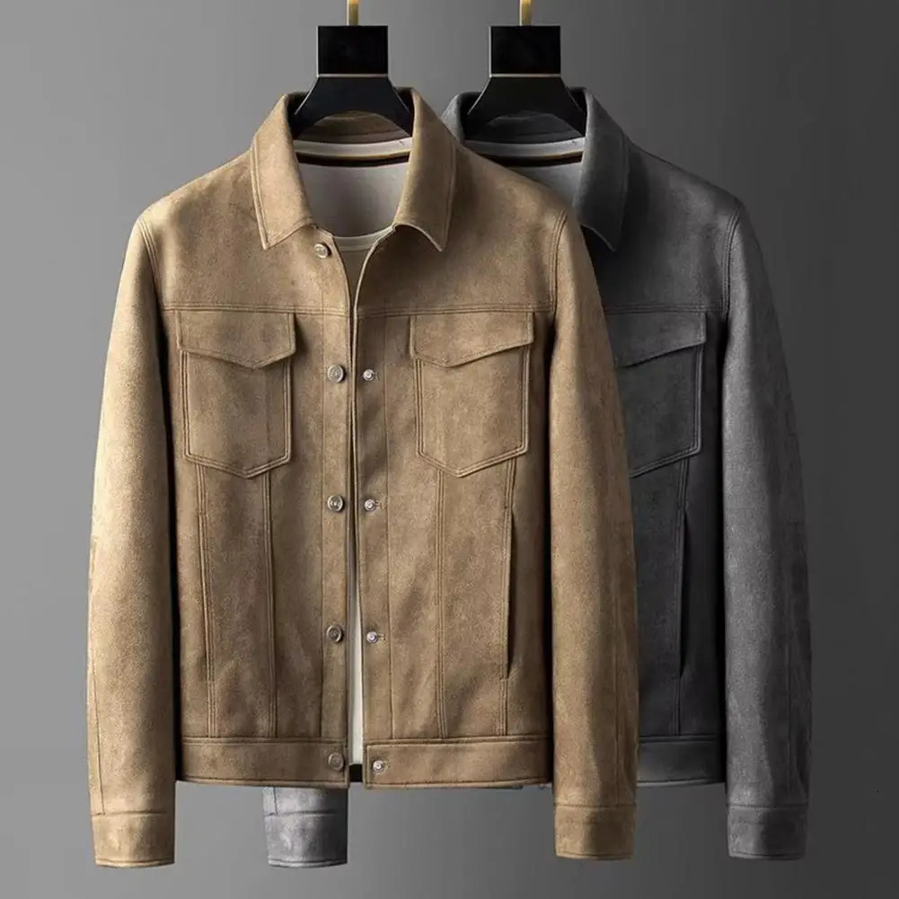 Men Urban Jacket 2024 Autumn Oversize Casual Jackets High Street Pockets Laper Zipper Suede Thick Coat Loose Mens Windbreaker 241107