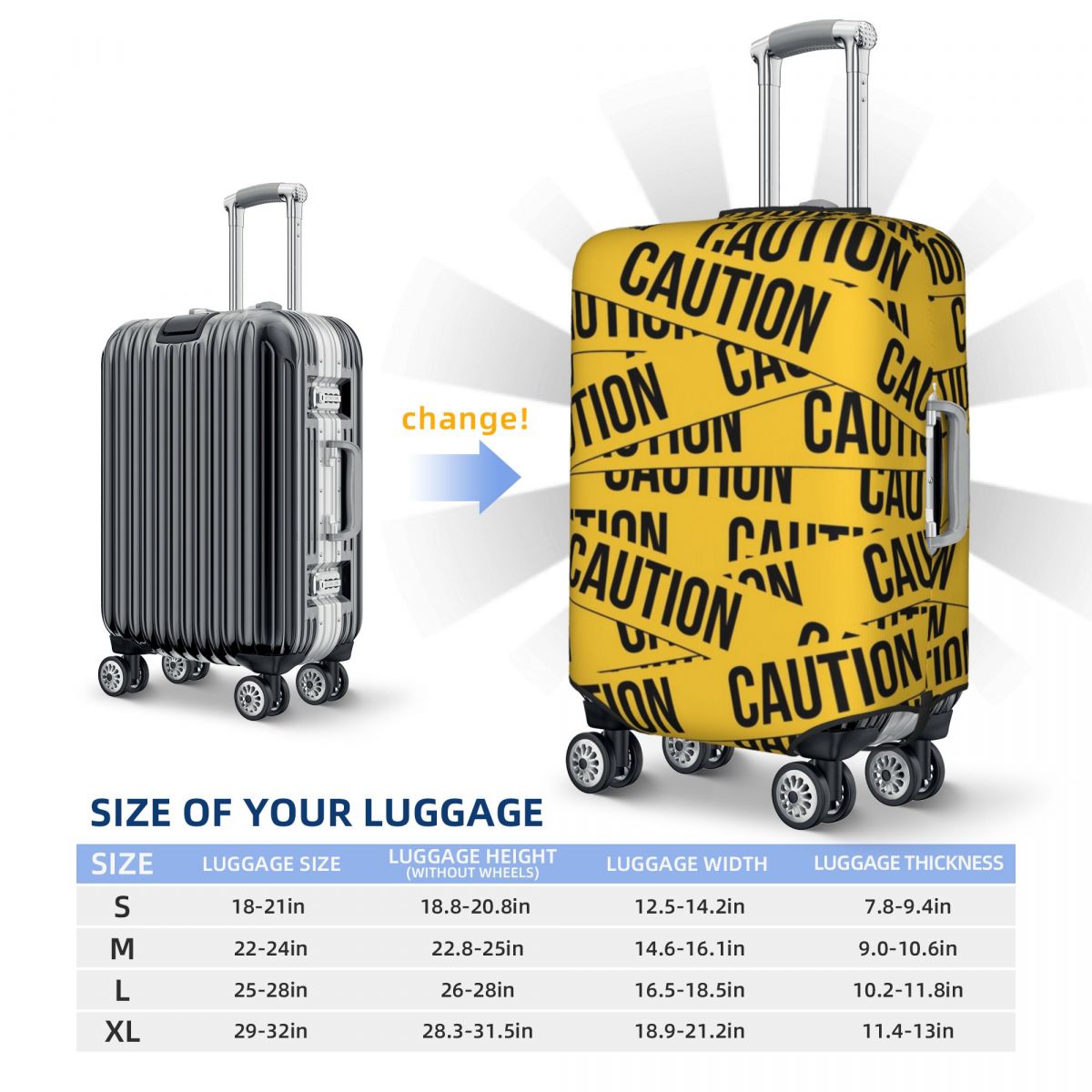 Caution Tape Pattern Suitcase Cover Crime Scene Flight Cruise Trip Elastic Luggage Accesories Protection