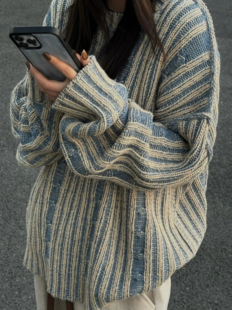 American Vintage Pullovers for Women Long Sleeve Aesthetics Streetwear Lazy Style Sweaters Y2k Casual Loose Clothing 2024 241107