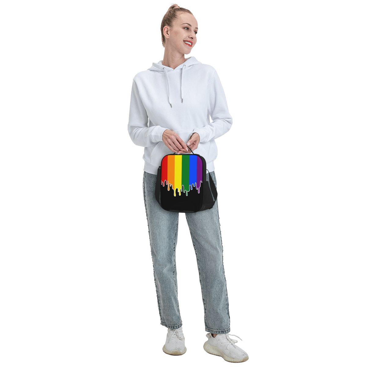 Pride Flag Drip Design Insulated Lunch Tote Bag for Women Rainbow Lesbian Resuable Cooler Thermal Food Lunch Box School