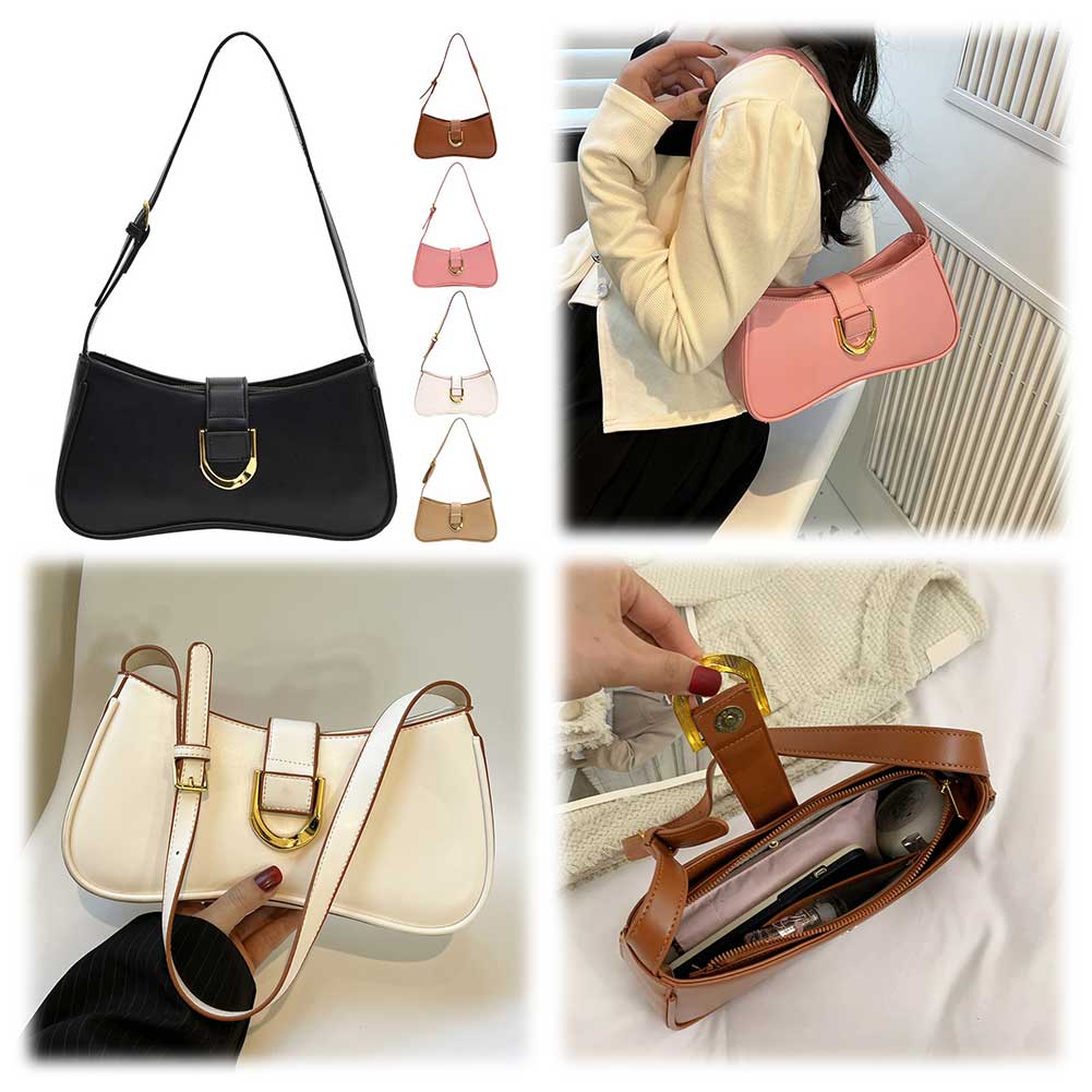 Women PU Underarm Bag Large Capacity Stylish Armpit Bag Solid Color Elegant Tote Purse Adjustable Strap for Outdoor Travel