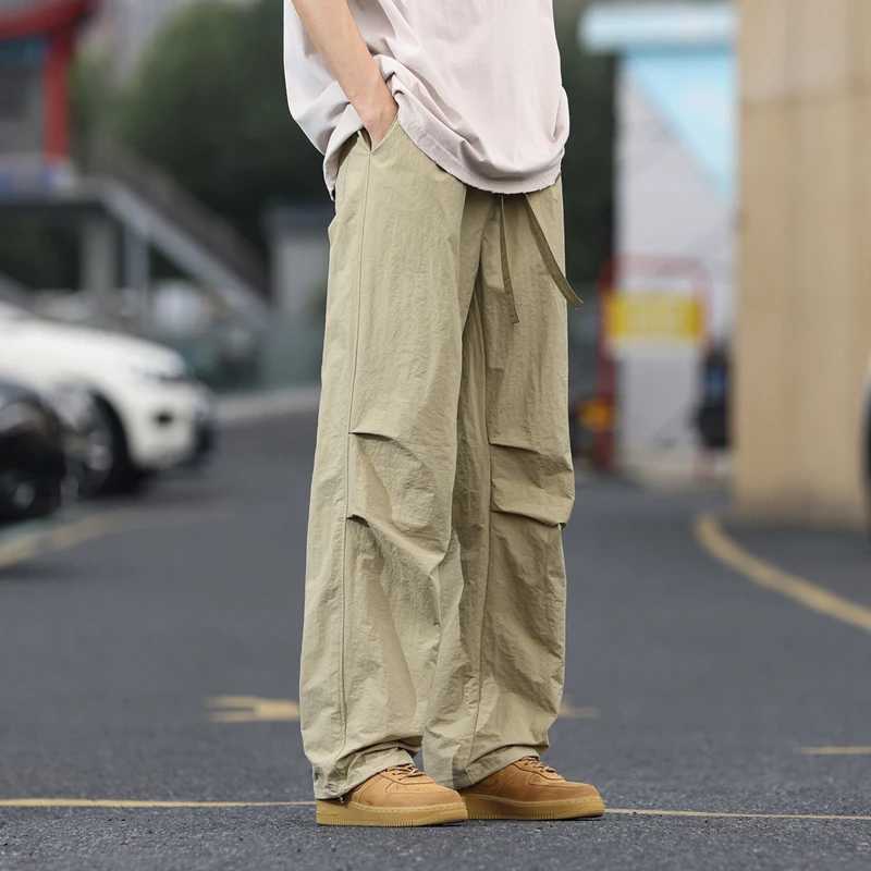 Streetwear New Mens Straight Pants Large Pockets Sports Wide Leg Pants Basic Cargo Pants Korean Lightweight Trousers LX241107