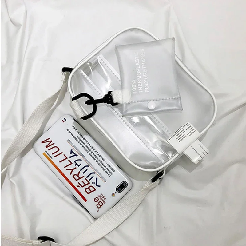 Casual PVC Transparent Clear Women Crossbody Bags Shoulder Bag Handbag Jelly Small Phone Bags with Card Holder Wide Straps Flap