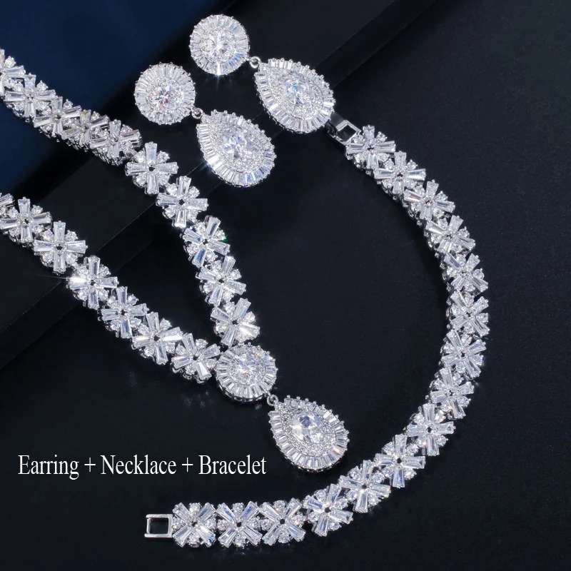 CWWZircon Exclusive Dubai Gold Plate Jewelry Cubic Zirconia Necklace Earrings Party Jewelry Set Women T053 241106