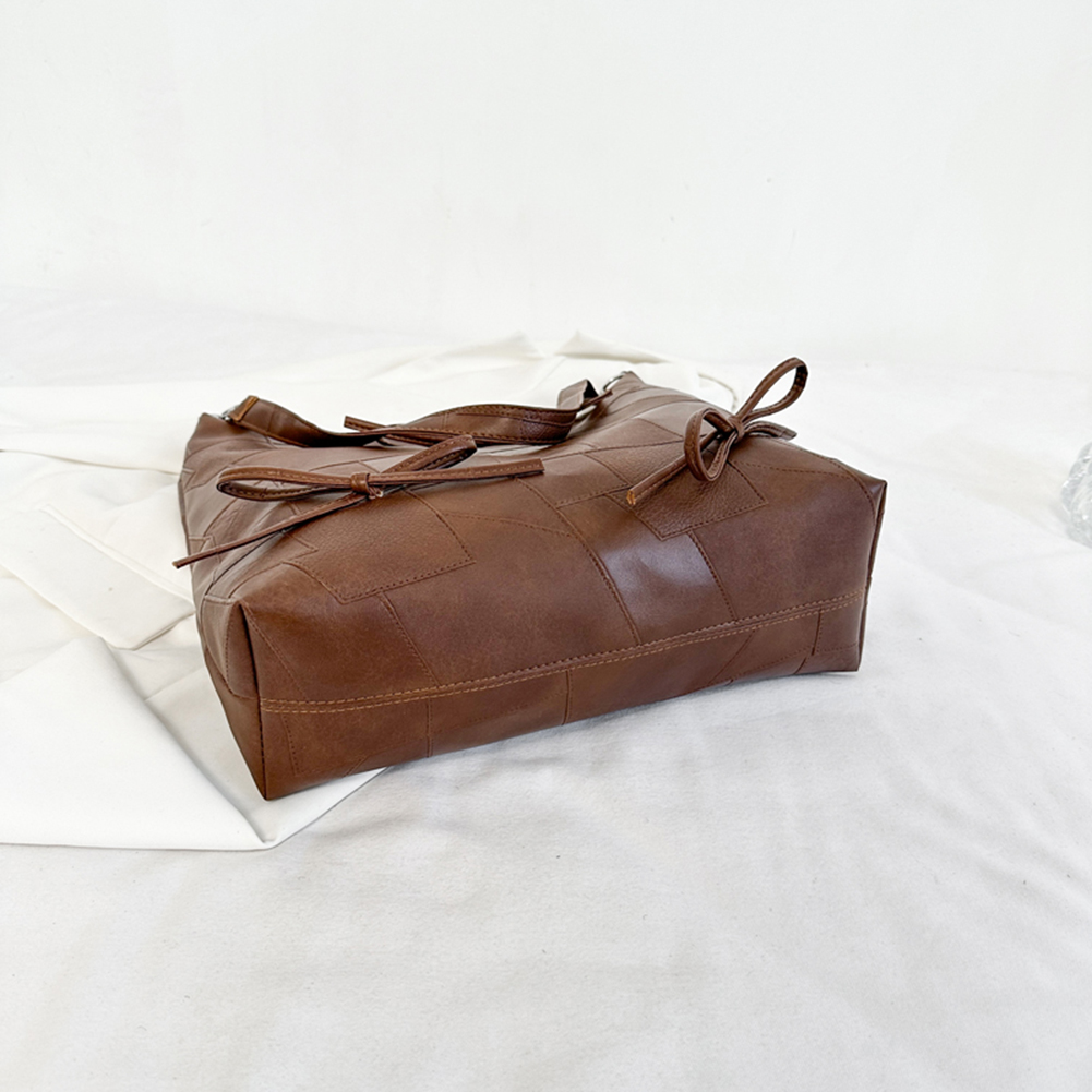 Women Bowknot Tote Handbag PU Leather Simple Handheld Bag Large Capacity Fashion Shoulder Purse Female Shopping Bag