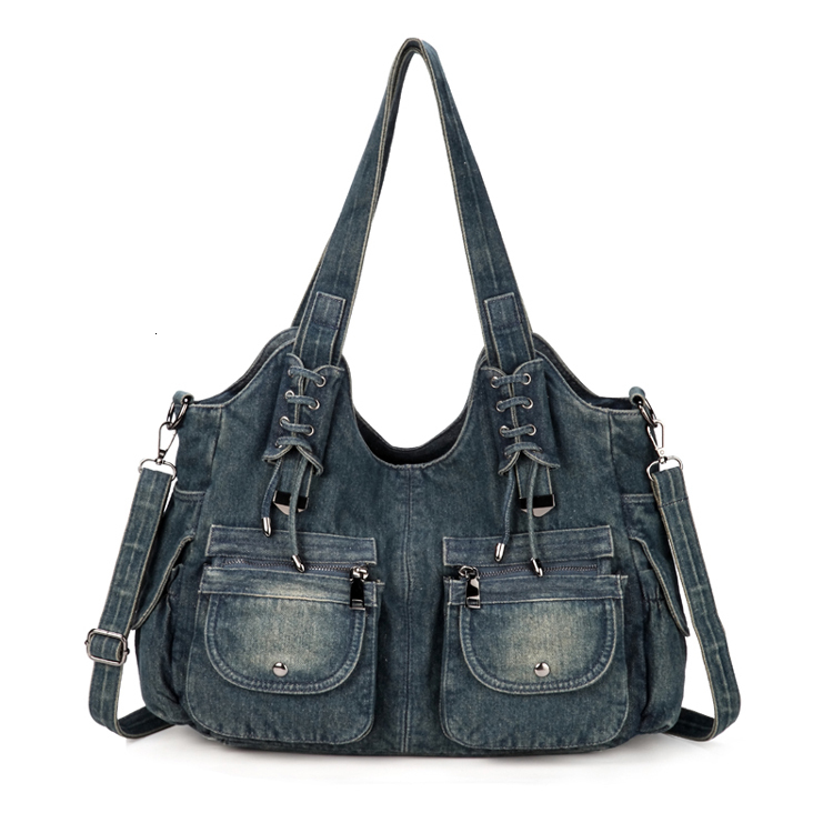 Women's Denim Bag Y2k Vintage Blue Jean Purse And Handbags Crossbody Shoulder Wallet Large Capacity Zipper Style BagVoyage