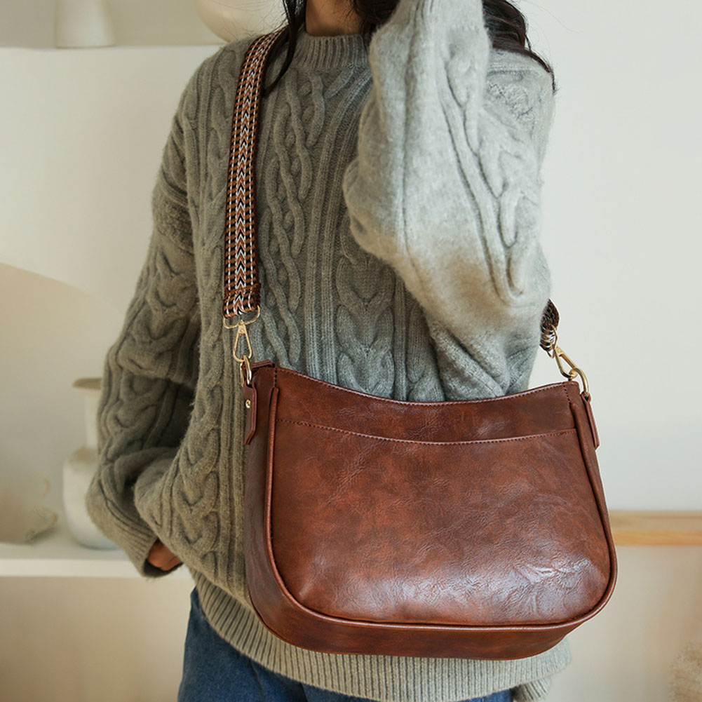 Vintage Trendy Crossbody Bag PU Leather Shoulder Purse with Guitar Strap Satchel Purse Underarm Bag for Women and Girls