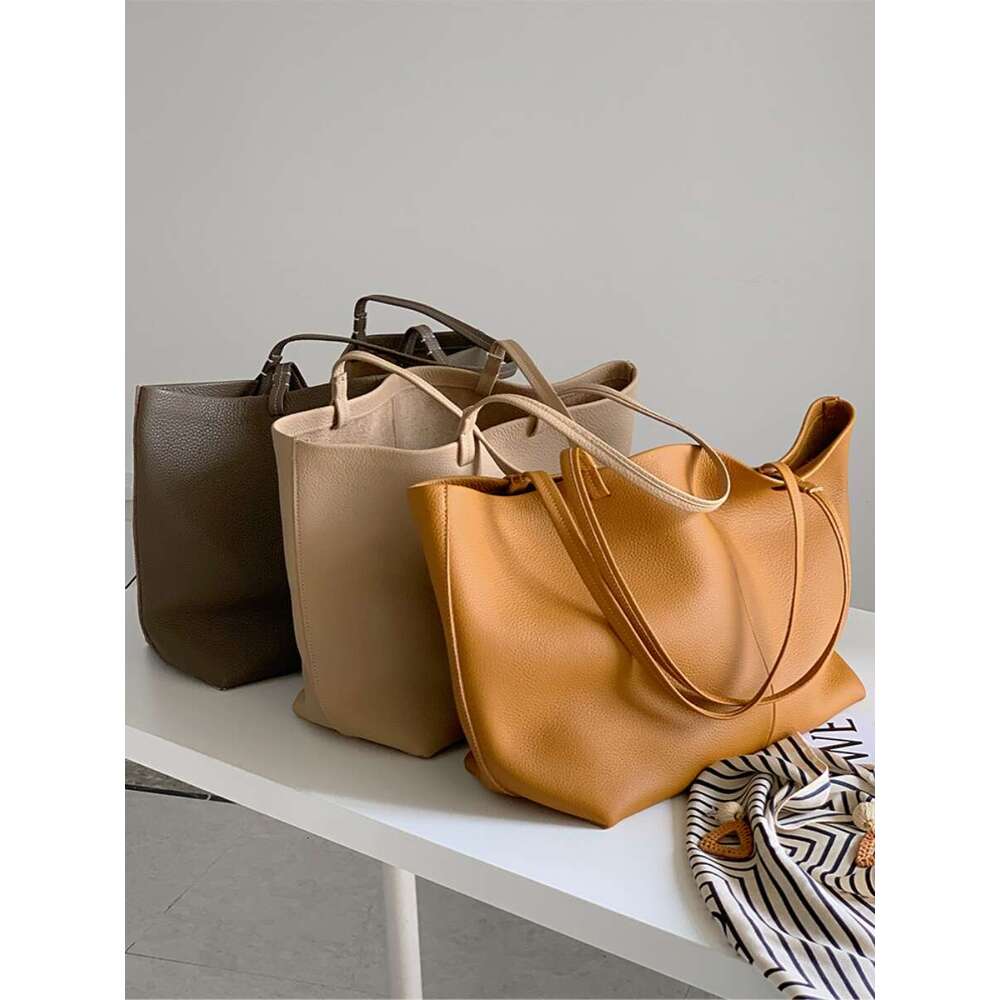OLOEY Premium Cowhide Leather Shoulder Tote - Durable and Stylish Commuter Shopping Handbag with Ample Space