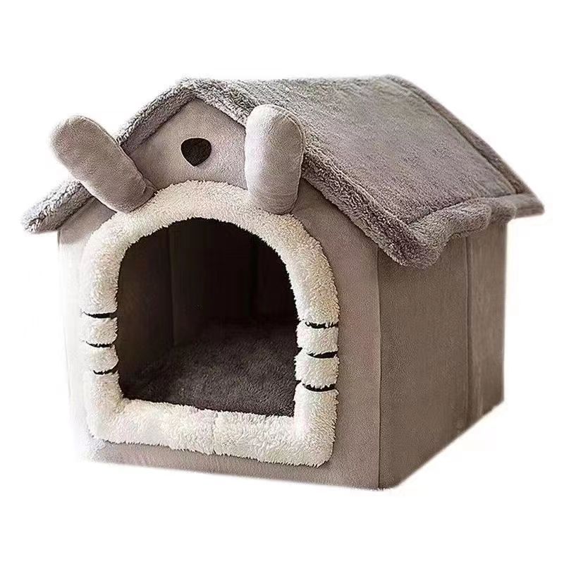 House Soft Pet Bed Tent Indoor Enclosed Warm Plush Sleeping Nest Basket with Removable Cushion Travel Dog Accessory
