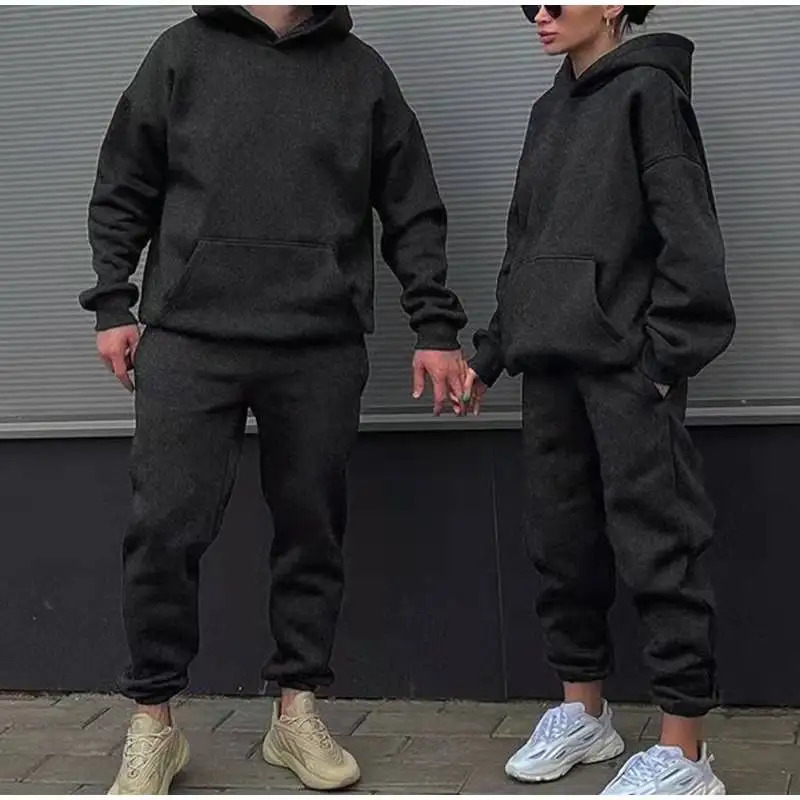 Men Tracksuit Spring Autumn Two Pieces Sets Oversize Outfits Hooded Sweatshirts Trouser Solid Sportswear Women Warm Suits 241107