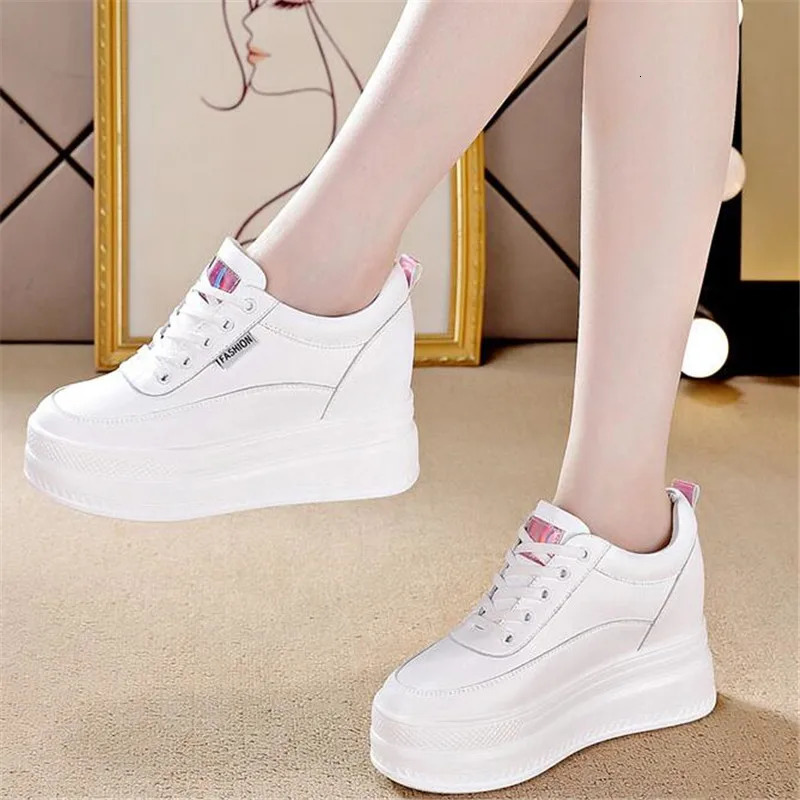 Spring Summer Autumn White Hidden Wedge High Heels Casual Shoes for Women 9CM Platform Shoes Elevator High Heels Walking Sports Shoes for Women 241106