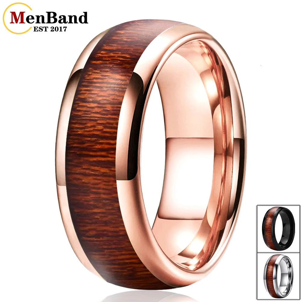 MenBand Jewelry Fashion 6/8MM Tungsten Carbide Wedding Ring with Redwood Inlaid Dome Polishing Comfortable Fit 241106