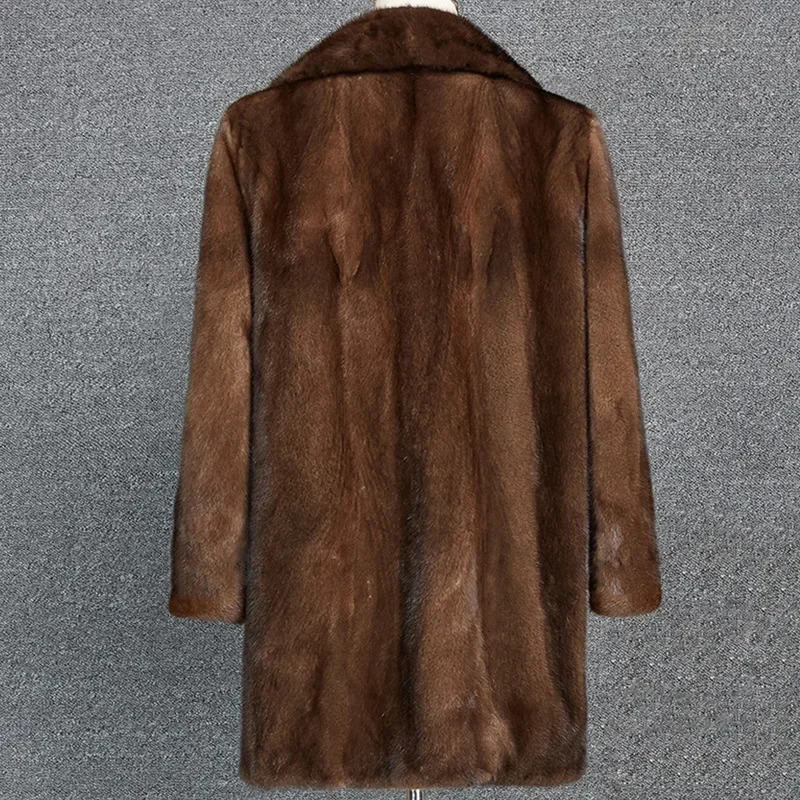 Mens dark brown faux fur warm mink coat with thick collar autumn loose casual jacket 241107