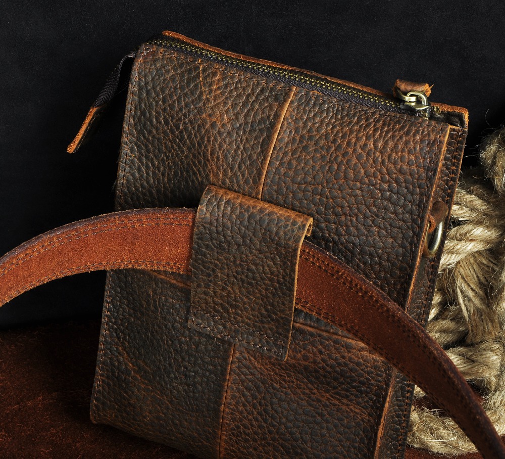 Quality Leather Male Casual Travel Design Shoulder Messenger bag Multifunction Fashion Belt Waist bag Summer Phone Pouch 6402r