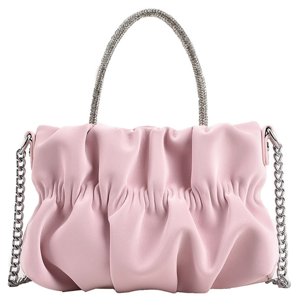 Women Evening Clutch Bag PU Leather Ruched Evening Shoulder Bag Designer Crossbody Bag with Chain for Wedding Party Prom