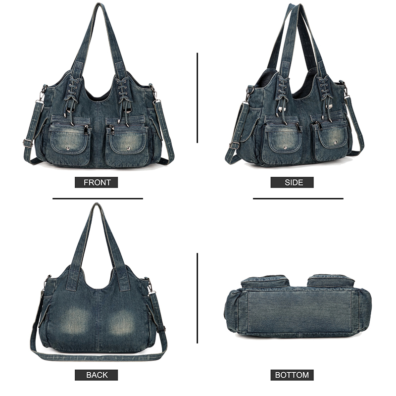 Women's Denim Bag Y2k Vintage Blue Jean Purse And Handbags Crossbody Shoulder Wallet Large Capacity Zipper Style BagVoyage