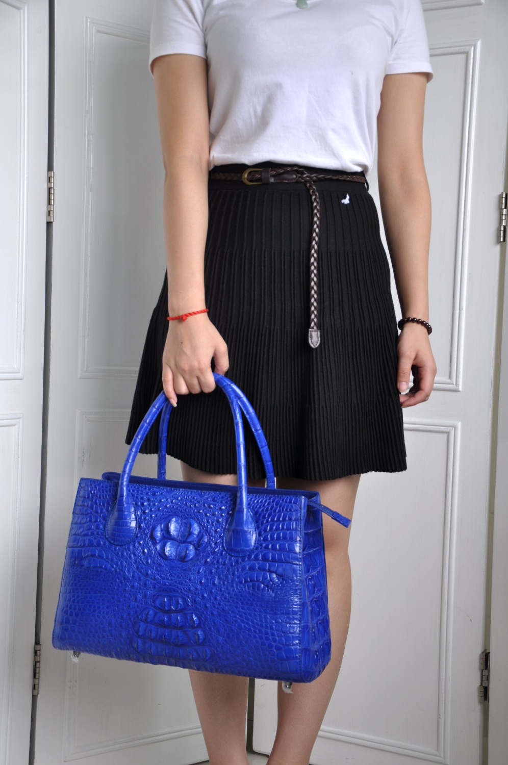 100% genuine crocodile skin, Authentic Crocodile Skin Womens Hornback Leather Zip Locked Bag Purse Handbag