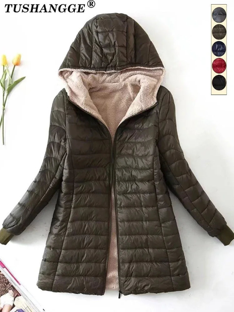 Winter Hooded Cashmere Womens Parkas Zipper Medium Length Korean Jacket Cotton Jacket Comfortable Womens Long Sleeve Jacket 241107