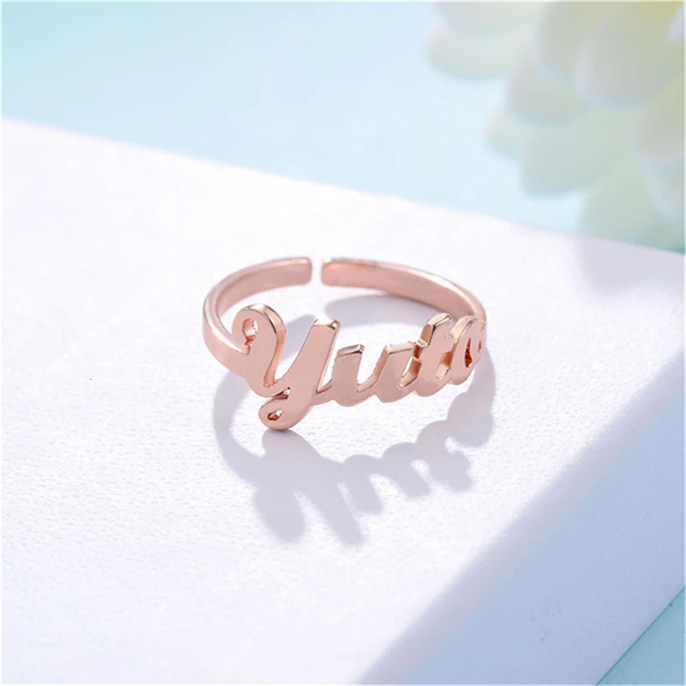 YHUISO Personalized Customization Name Stainless Steel Ring Adjustable Finger Ring Mens and Womens Wedding Jewelry 241106