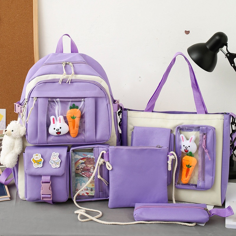 4 Pcs Set Schoolbag for Girls Lightweight Cute Large Capacity Backpack for Children School Bags