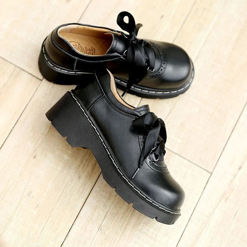 Womens Ribbon Lace Oxford Shoes Genuine Split Leather Brogues Retro Womens Apartment Zapatos De Mujer 241106