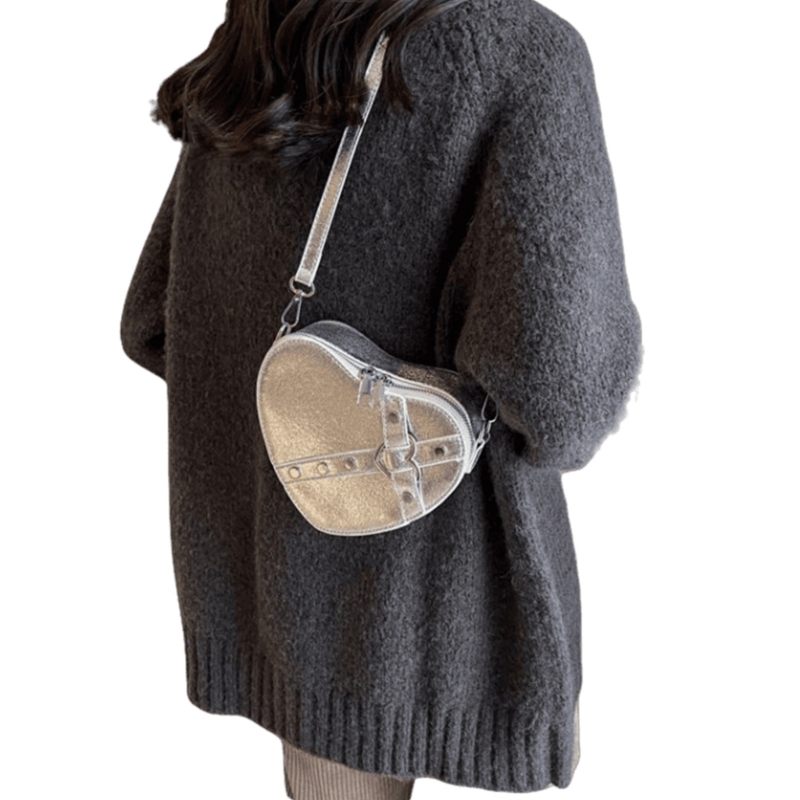 Elegant Crossbody Bag with Trendy Heart Shaped Studs PU Leather Shoulder Bags