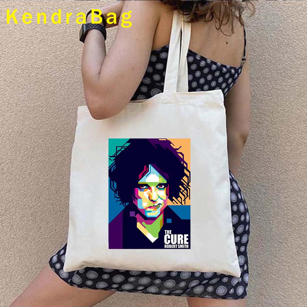 1986 The Cure Robert Smith Rock Band Hip Hop Fashion Graphic Street Style Canvas Shoulder Handbag Tote Shopper Punk Shopping Bag