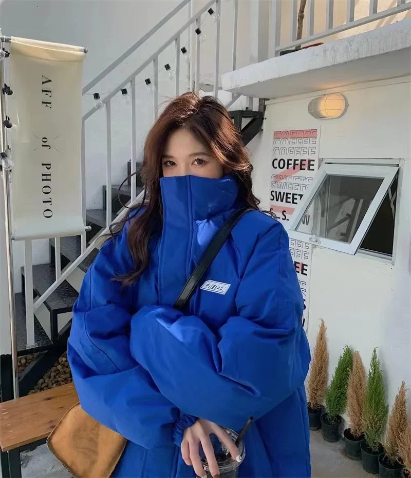 Winter Down Cotton Jacket Womens Solid Loose Apron Jacket Puffer Parkas Casual Womens Black Zipper Thickened Warm Jacket 241107