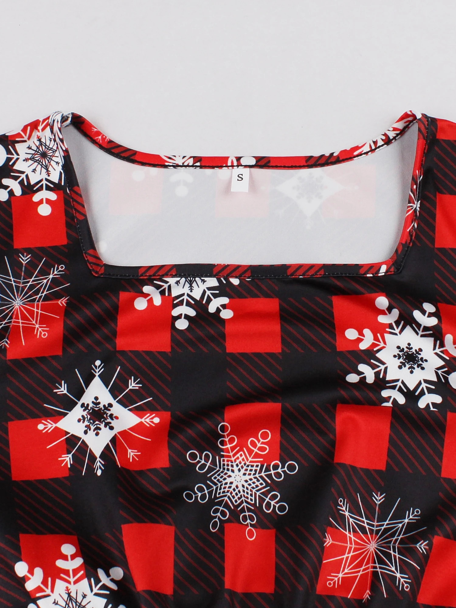 Spring and Autumn Christmas Party Square Neck Waist Long Sleeve Christmas Print Dress 241107