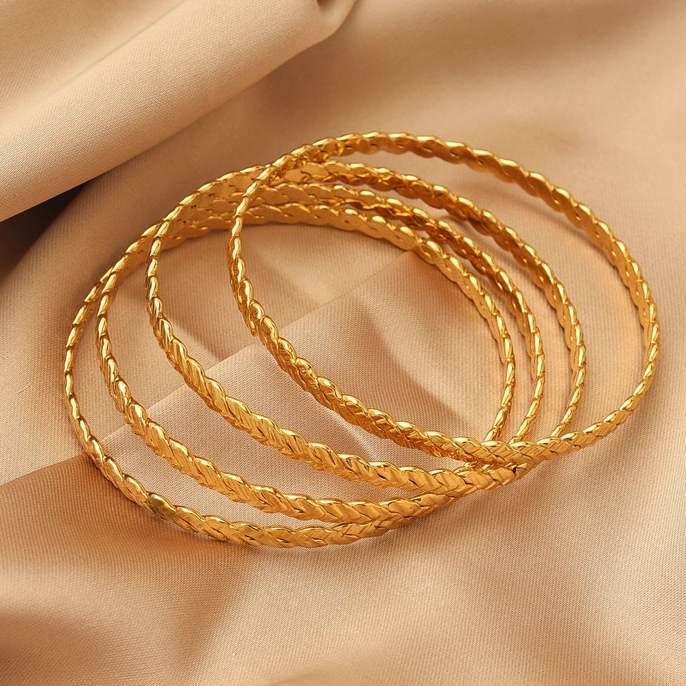 Dubai Gold Color Bangles For Women 18K Gold Plated Indian African Bracelets Charm Party Ethiopian Arabic Jewelry 241106