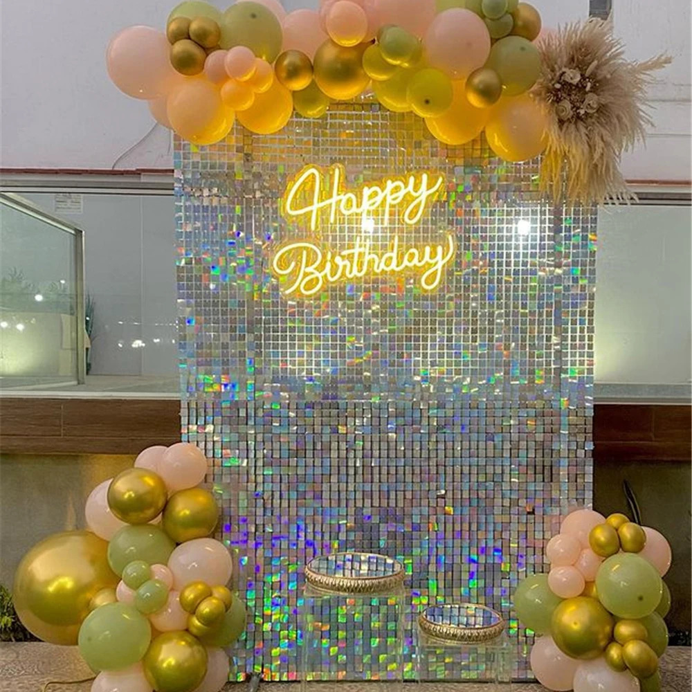 90x180cm Shimmer Wall Backdrop 18Pcs Iridescent Silver Sequin Shimer Panels for Birthday Party Wedding Marriage Decorations 241107