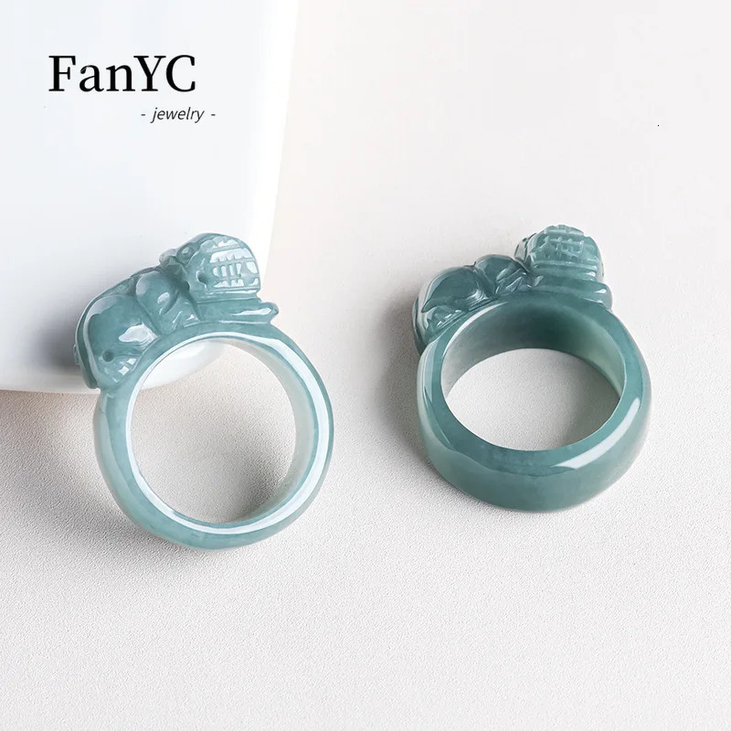 Myanmar A-goods jade blue water brave trigger finger hand-painted grand ice jade ring mens and womens holiday gifts 241106