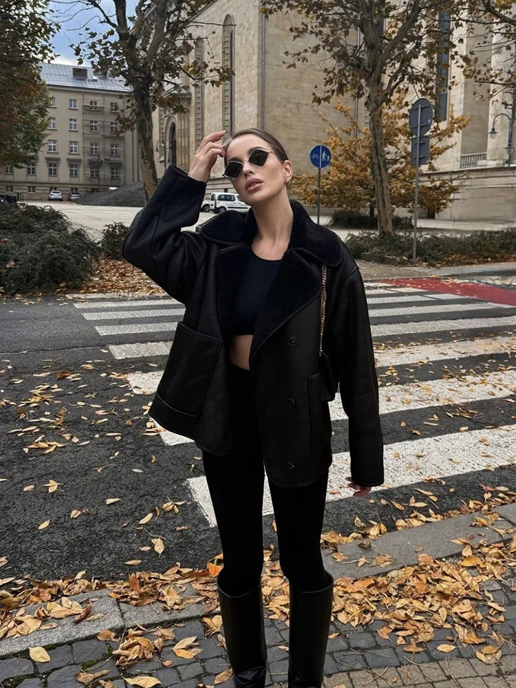 Woman Faux Fur Fleece Vintage Jacket Long Sleeve Single Breasted Casual Coat Ladies Female Warm Thick Autumn Lamb Outwear 241107