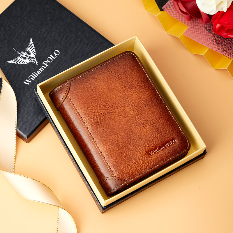 WILLIAMPOLO Luxury Genuine Leather Men Wallet Short Small Card Holder High Quality Male Wallet Pocket Retro purse wallet for men