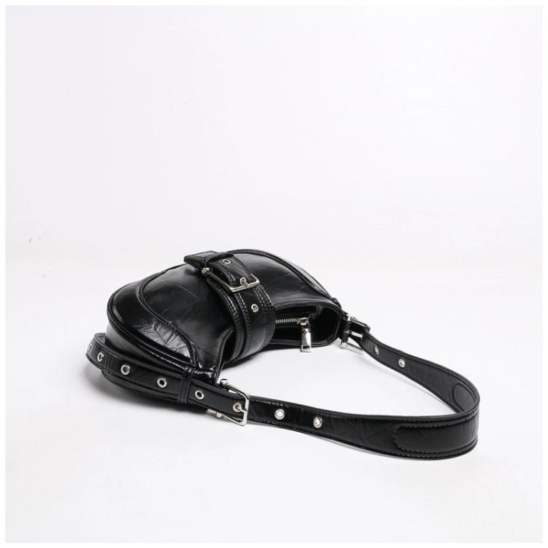 Women Y2K Fashion Shoulder Bags Black PU Leather Underarm Bags Ladies High Quality Handbags Hot Girls Armpit Bags Wallet Purse