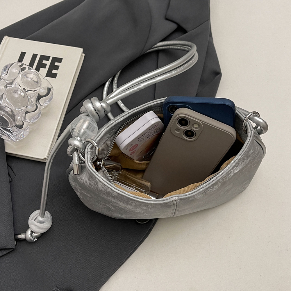 Women Casual Clutch Handbag Large Capacity PU Underarm Bag Stylish Armpit Bag Zipper Closure with Pearl for Party Vacation
