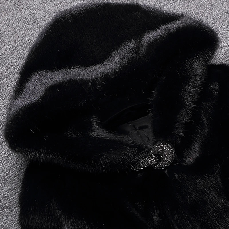 Lautaro Winter Black Warm Thick Fur Soft Artificial Mink Coat Womens Elegant Fluffy Jacket with Hood 4xl 5xl 6xl 7xl 241107