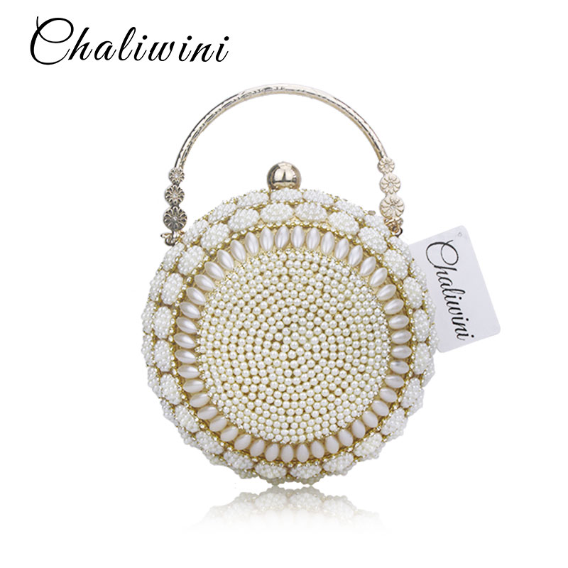 Chaliwini Women's Pearl Beaded Evening Bags Pearl Beads Clutch Bags Handmade Wedding Bags Glod Silver Quality Assurance